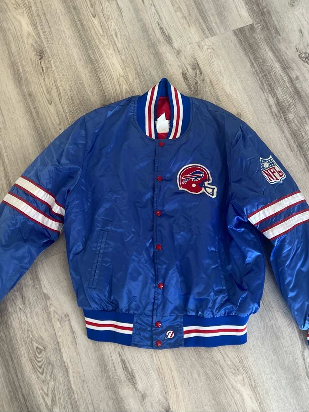 NFL Blue Satin Jacket with Red and White Embroidered Shield